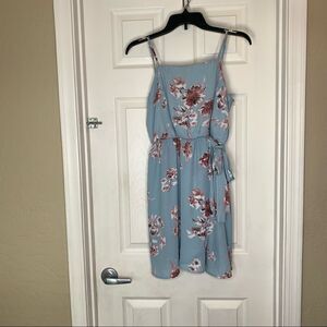 Sienna Sky Blue Floral Dress Size Medium Side Waist Tie Accent